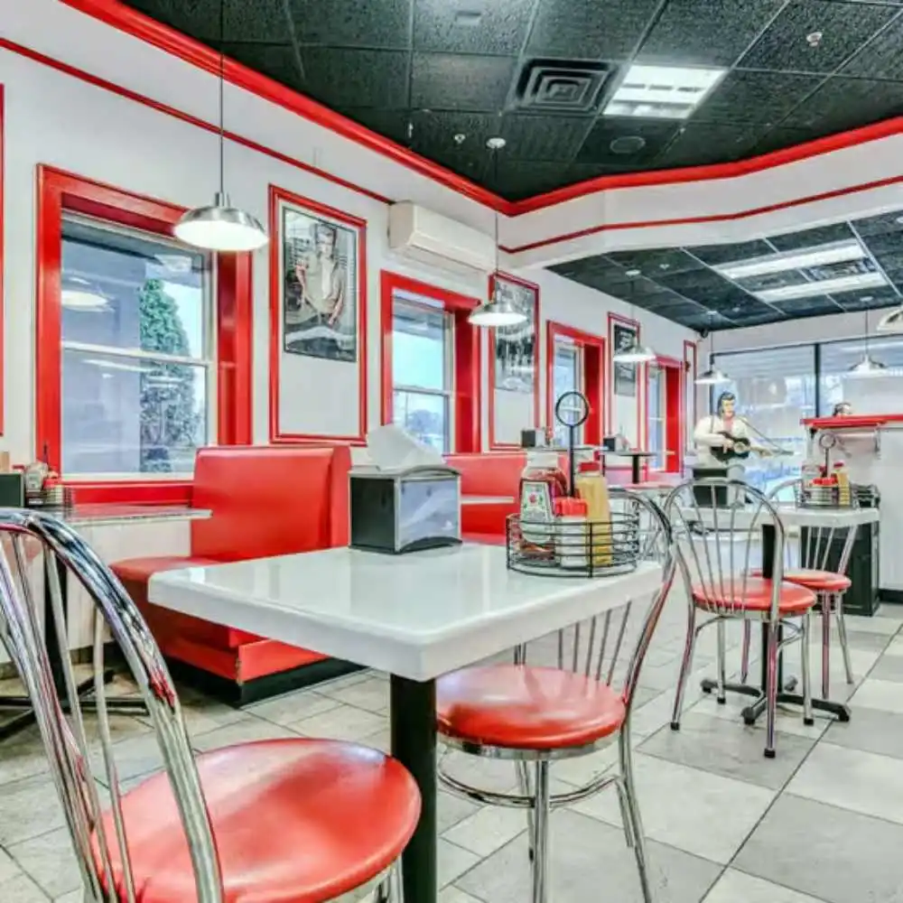 Dine-in area at The Burger Shop & More in Matawan, NJ